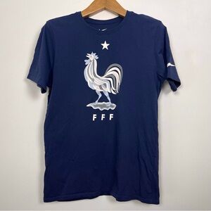 Nike Navy France 🇫🇷 National Team FFF Crest Blue Rooster Graphic Tee Size Large
